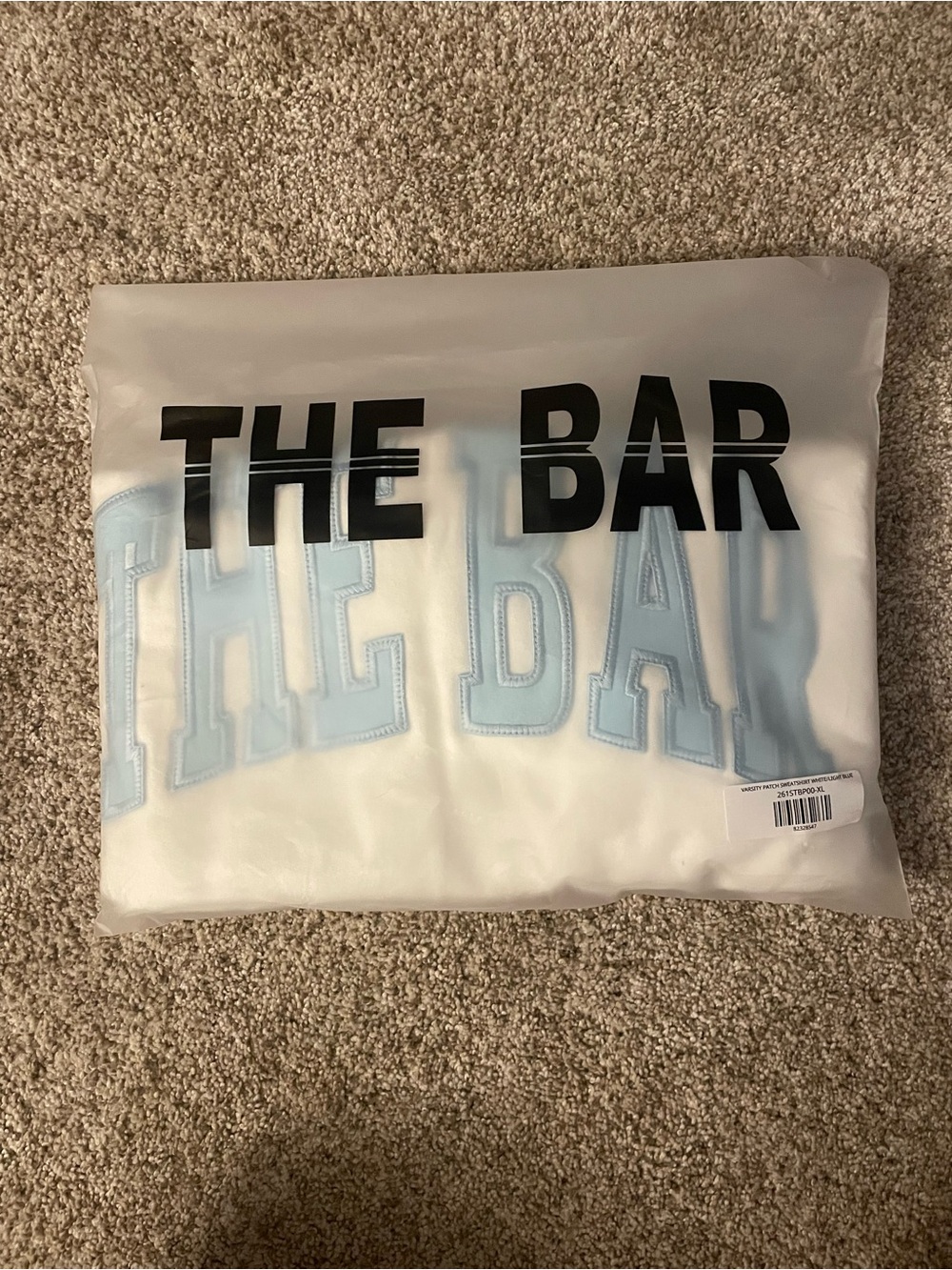 Varsity Patch Sweatshirt - White with Light Blue Lettering - Picture 2 of 2